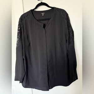 Talbots 2X Black Embellished Sleeve Top